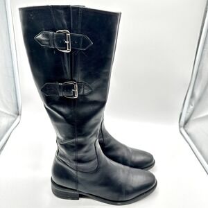 Clarks Tamro Spice Women Black Leather Knee High Equestrian Buckle Boots 8 M